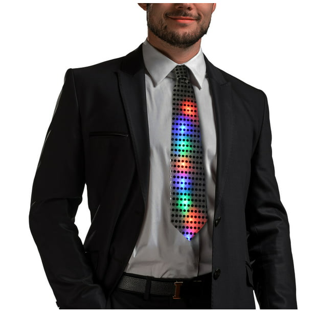 Kacenray LED Tie Adjustable Neon Light Up Tie White Novelty Party Favor LED Necktie Glowing Luminous Tie 